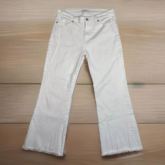 7 For All Mankind Bootcut Tailorless Pure White Distressed Hem Jeans Womens 31‎ - Picture 1 of 13